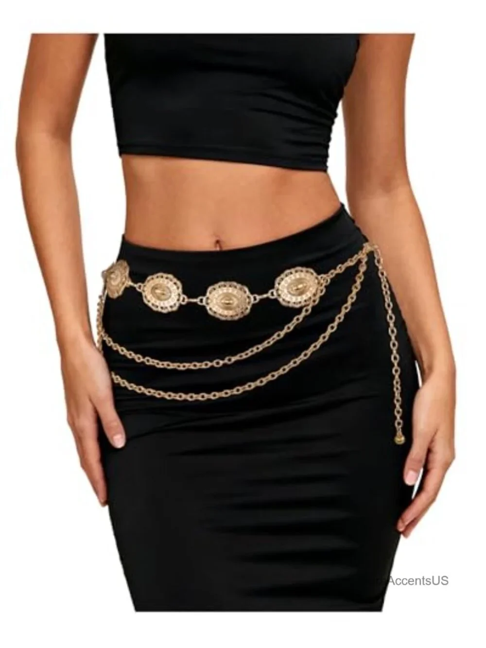 Vintage Western Boho Concho Chain Belt for Women Dresses Jeans Concert Outfit